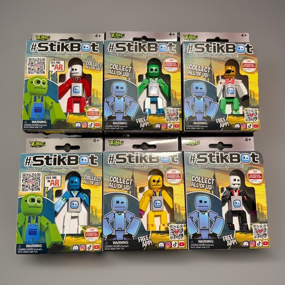 🔥STIKBOT Poseable Action Figure Stop-Motion Animation 6 Pack BNWT🔥